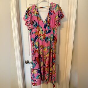 SHEIN Pink and Blue Flutter Sleeve Sundress